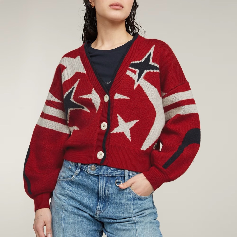 G Star Raw Wool Blend Knit Cardigan Sweater RED LARGE NWT $210
